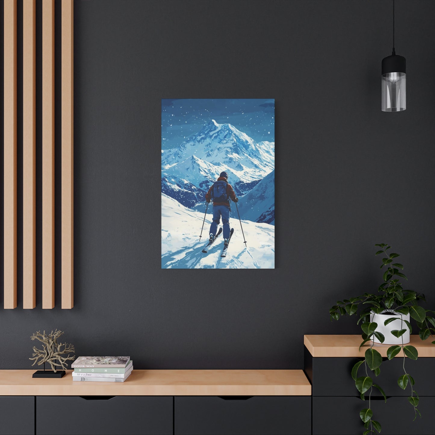 Skiing On A Snowy Mountain At Night Wall Art & Canvas Prints