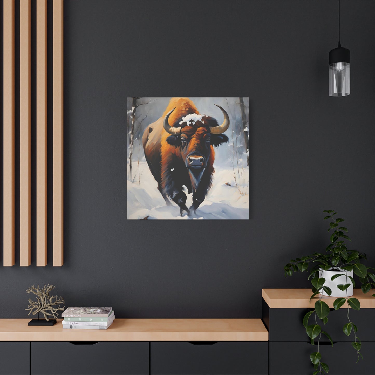 Bull In Snow Painting Wall Art & Canvas Prints
