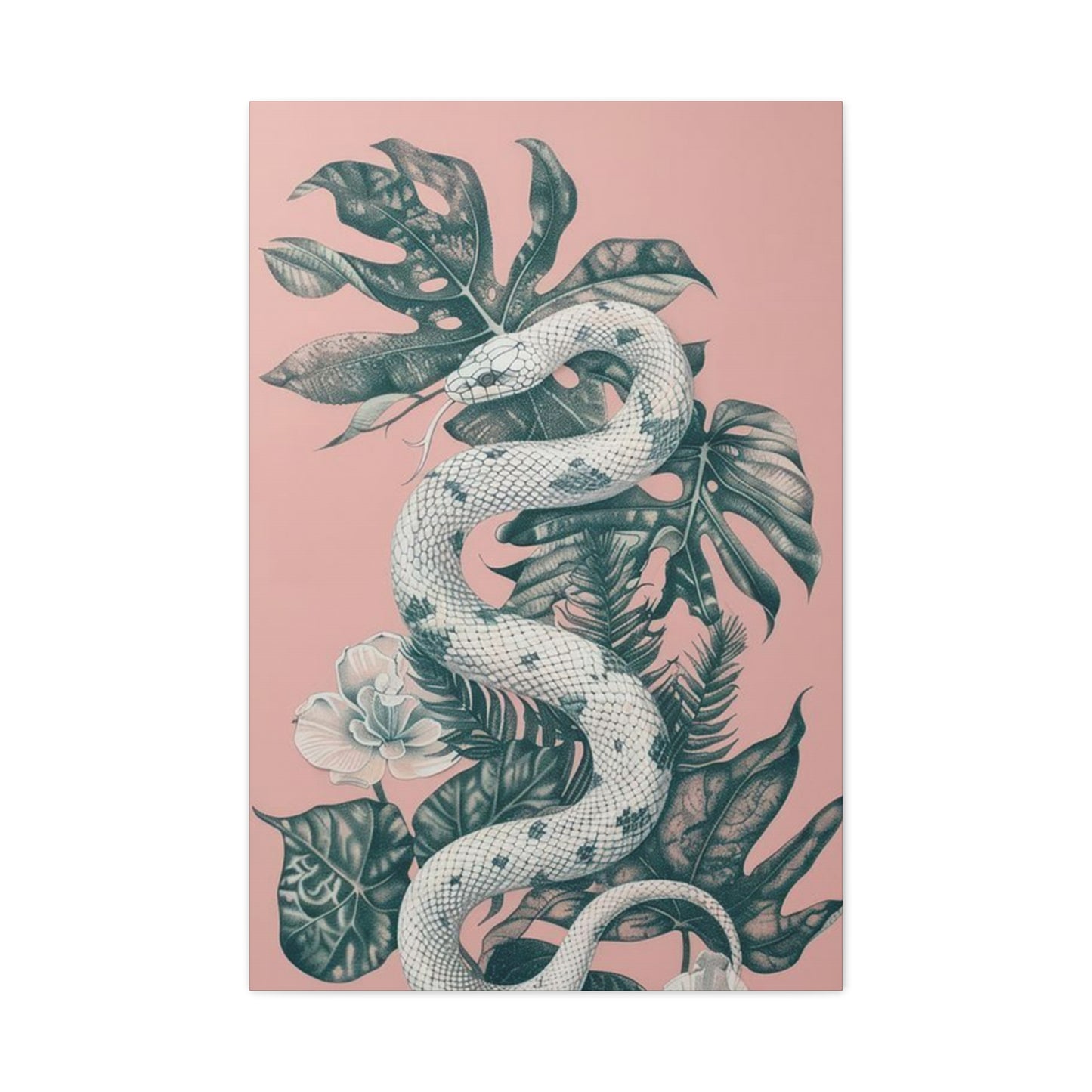 White Snake On Leaves Wall Art & Canvas Prints