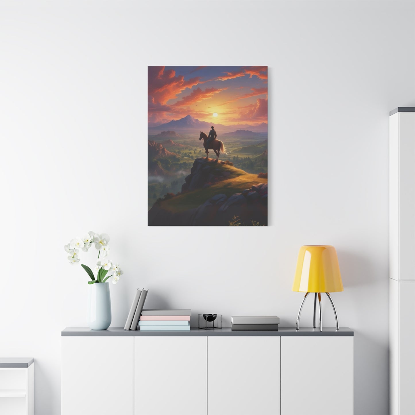Cowboy At Hill Edge Sunset Wall Art & Canvas Prints