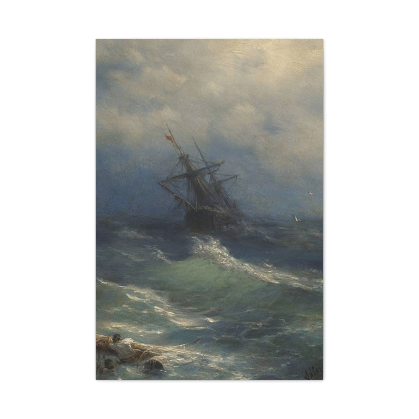 Black Sailing Ship At Waves Wall Art & Canvas Prints