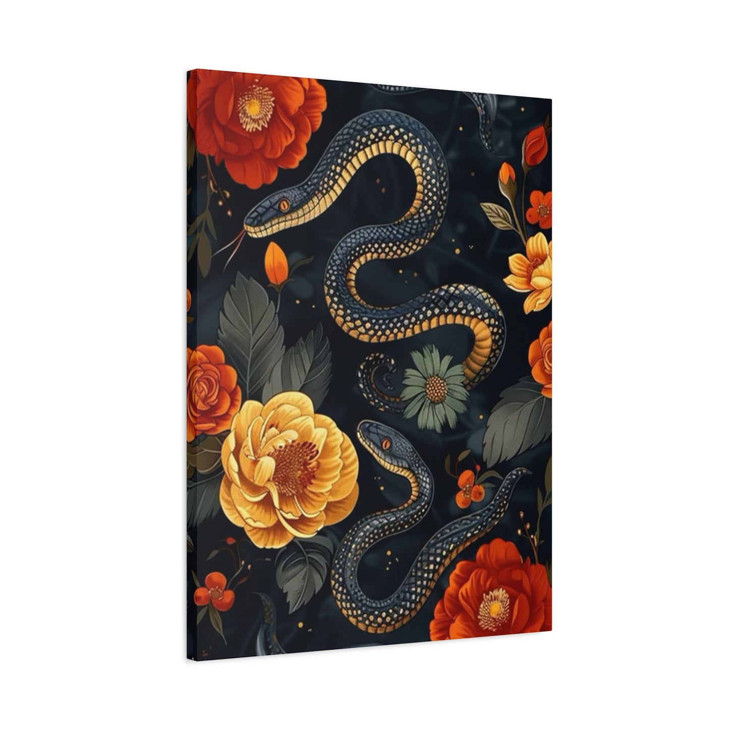 Black Cobra And Flower Heads Wall Art & Canvas Prints