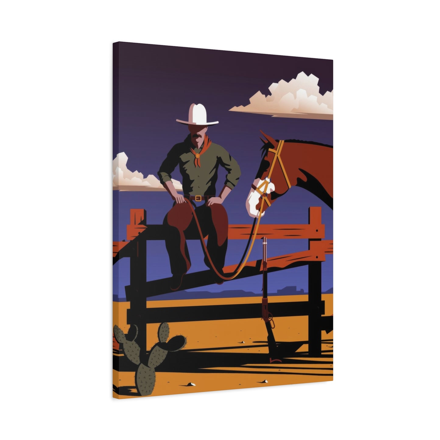 Horse Cowboy On Fence Wall Art & Canvas Prints