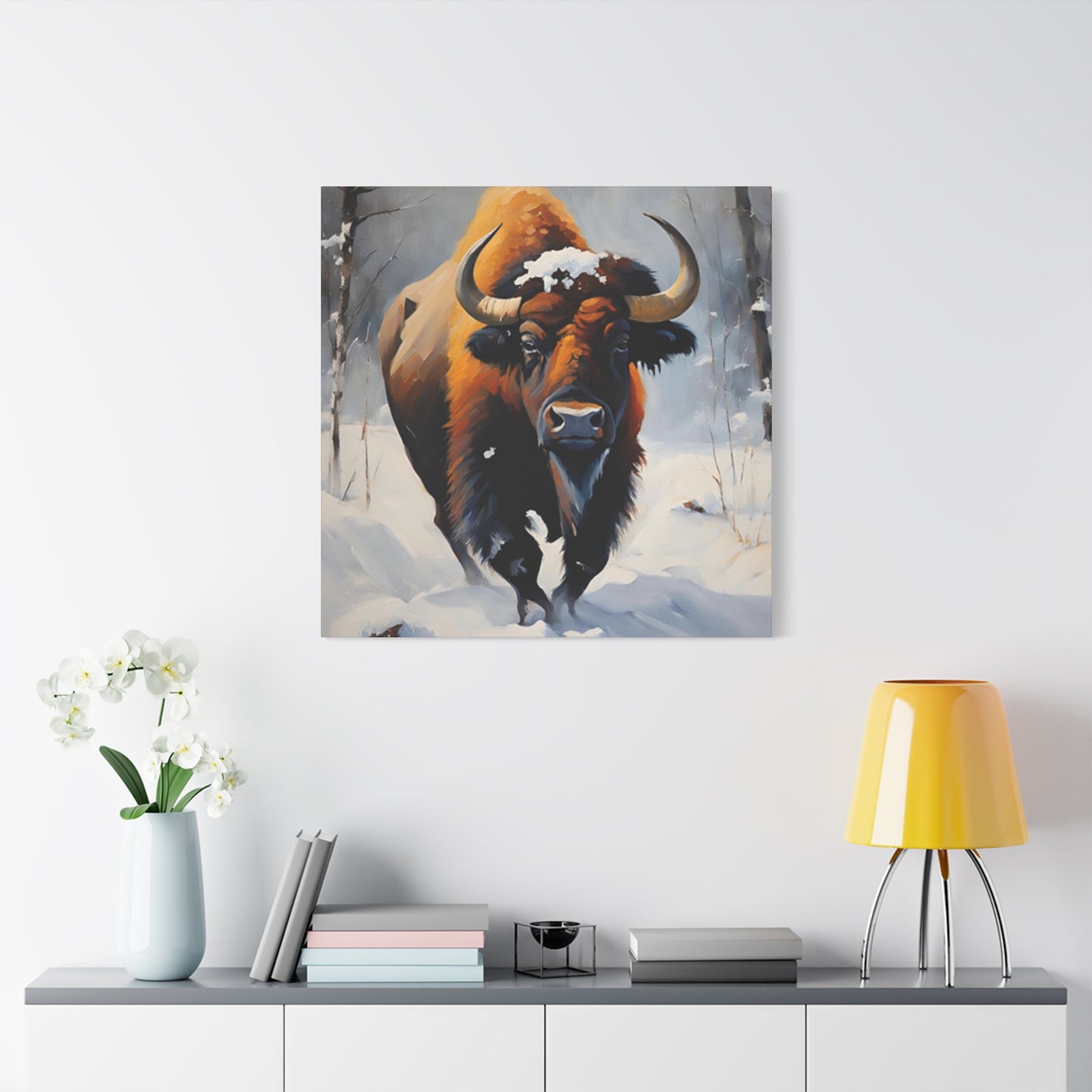 Bull In Snow Painting Wall Art & Canvas Prints