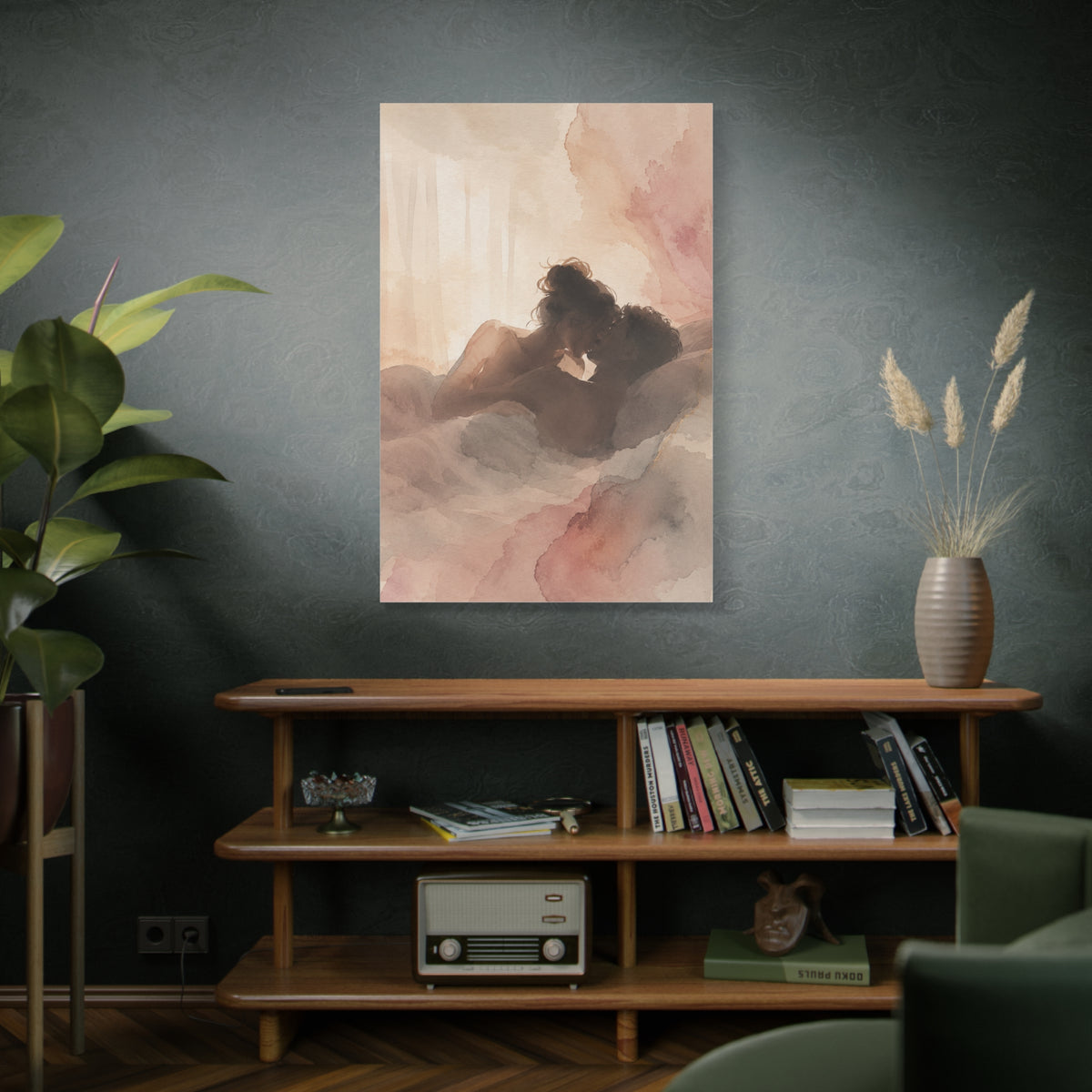 Blush Watercolor Lovers Close Embrace Wall Art & Canvas Print