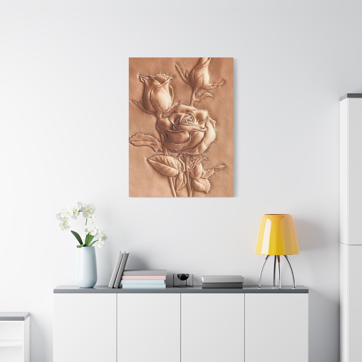 Rose Flower On Leather Wall Art & Canvas Prints