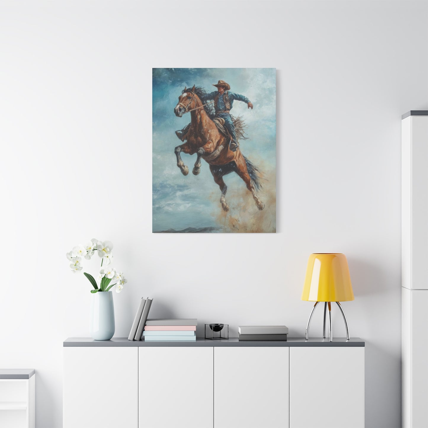Cowboy On Jumping Horse 2 Wall Art & Canvas Prints