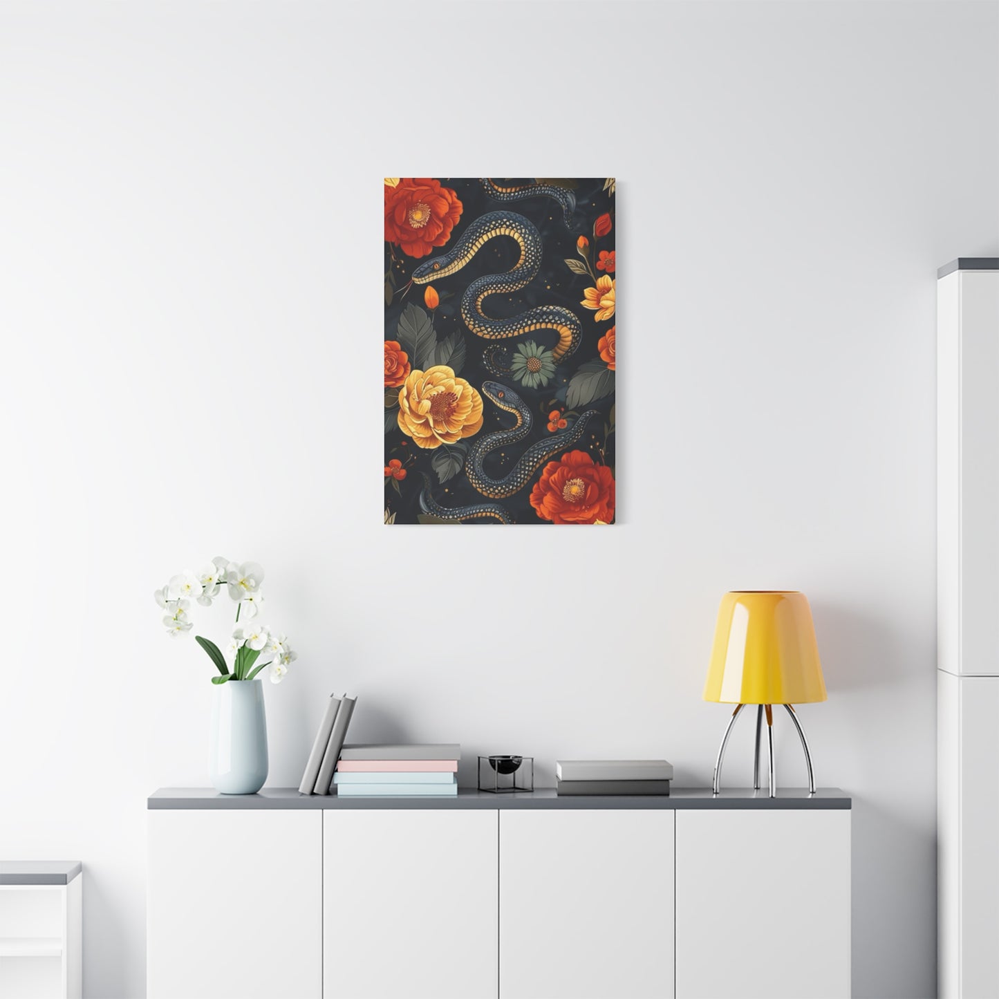 Black Cobra And Flower Heads Wall Art & Canvas Prints