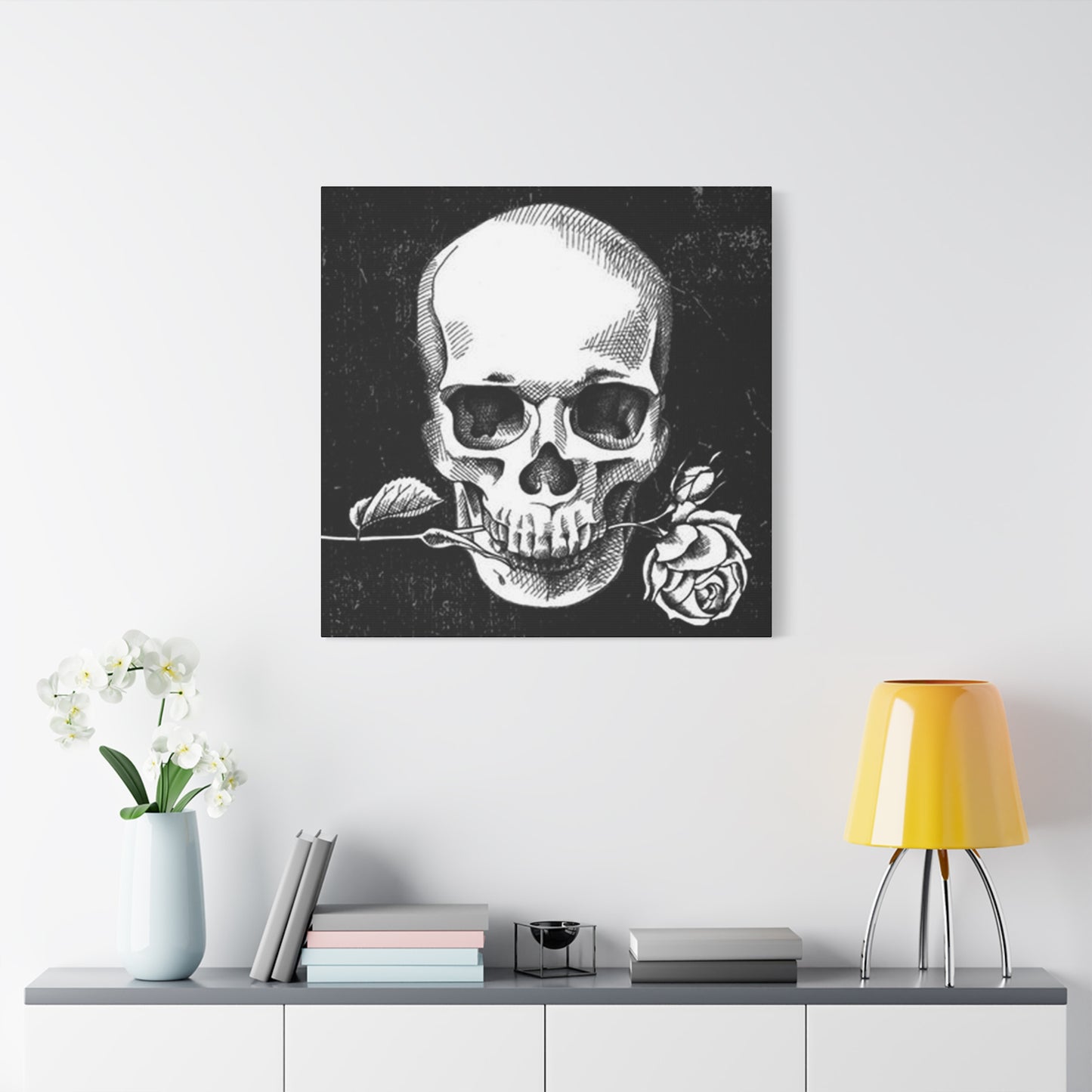 Rose In Skull Mouth Wall Art & Canvas Prints