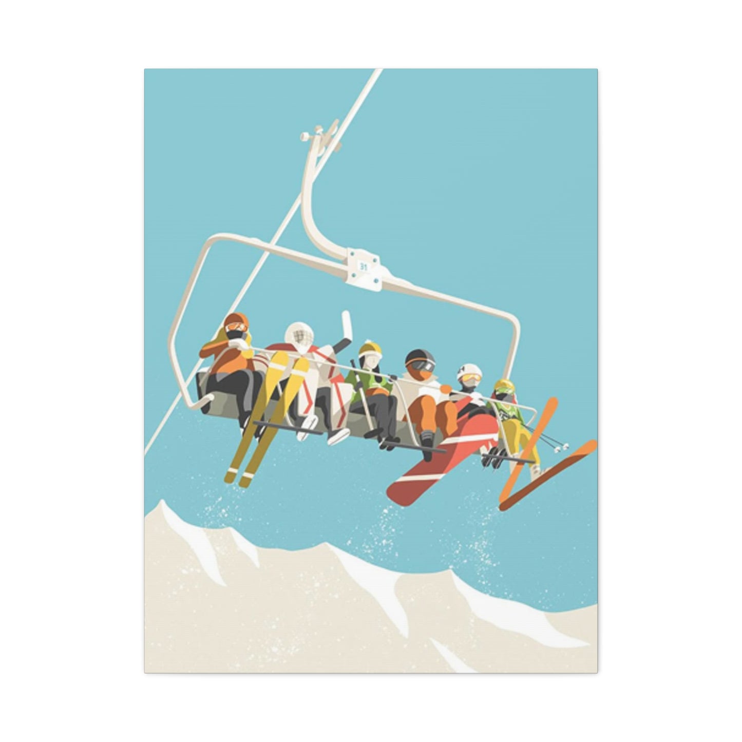 Five Skiers On Gondola Wall Art & Canvas Prints