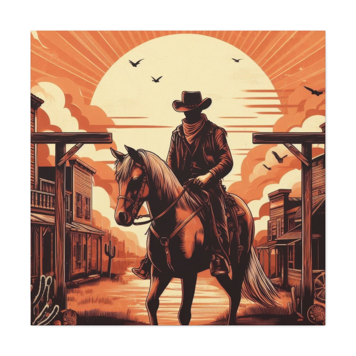 Cowboy Posing At Sunset Wall Art & Canvas Prints