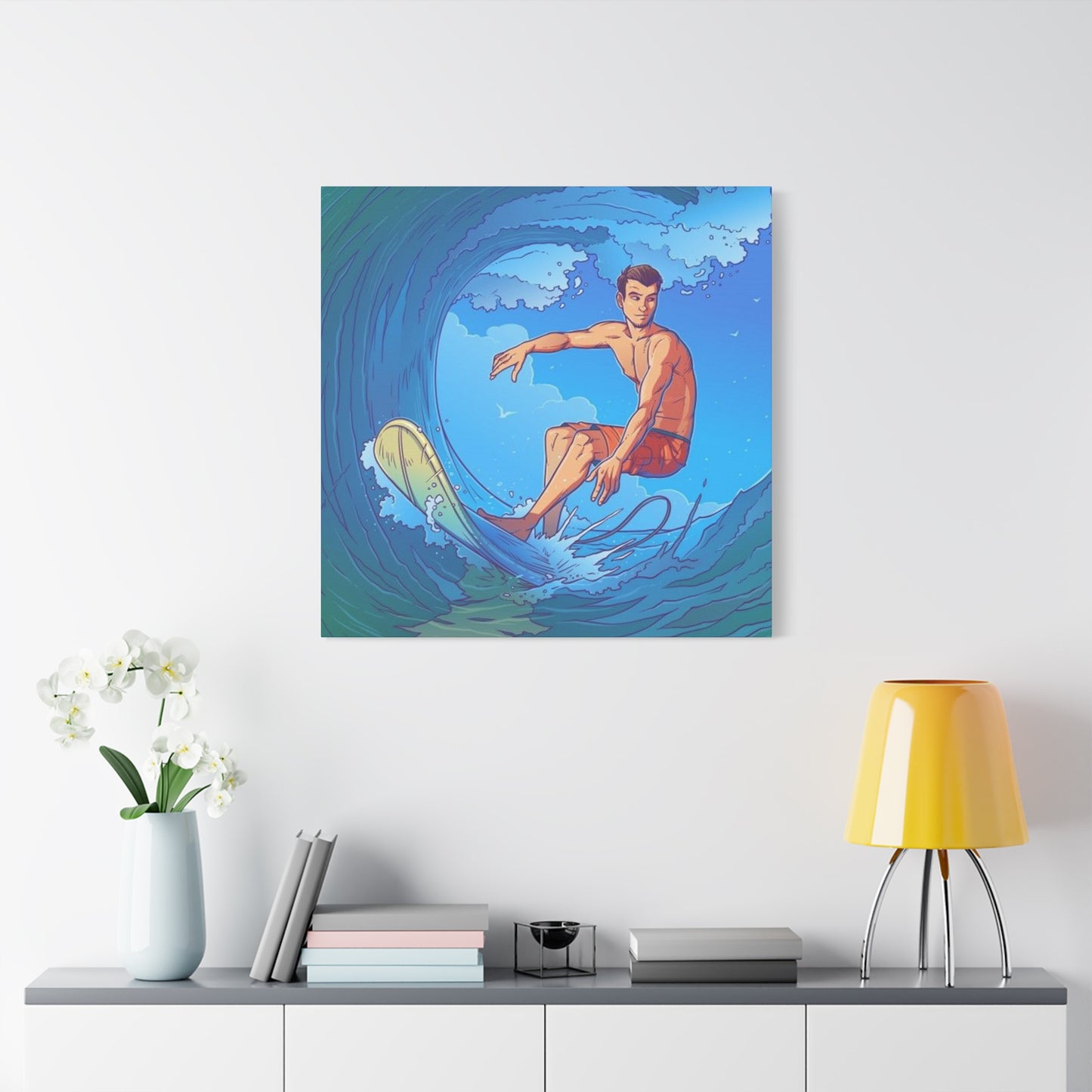 Wave Surfing Drawing Wall Art & Canvas Prints