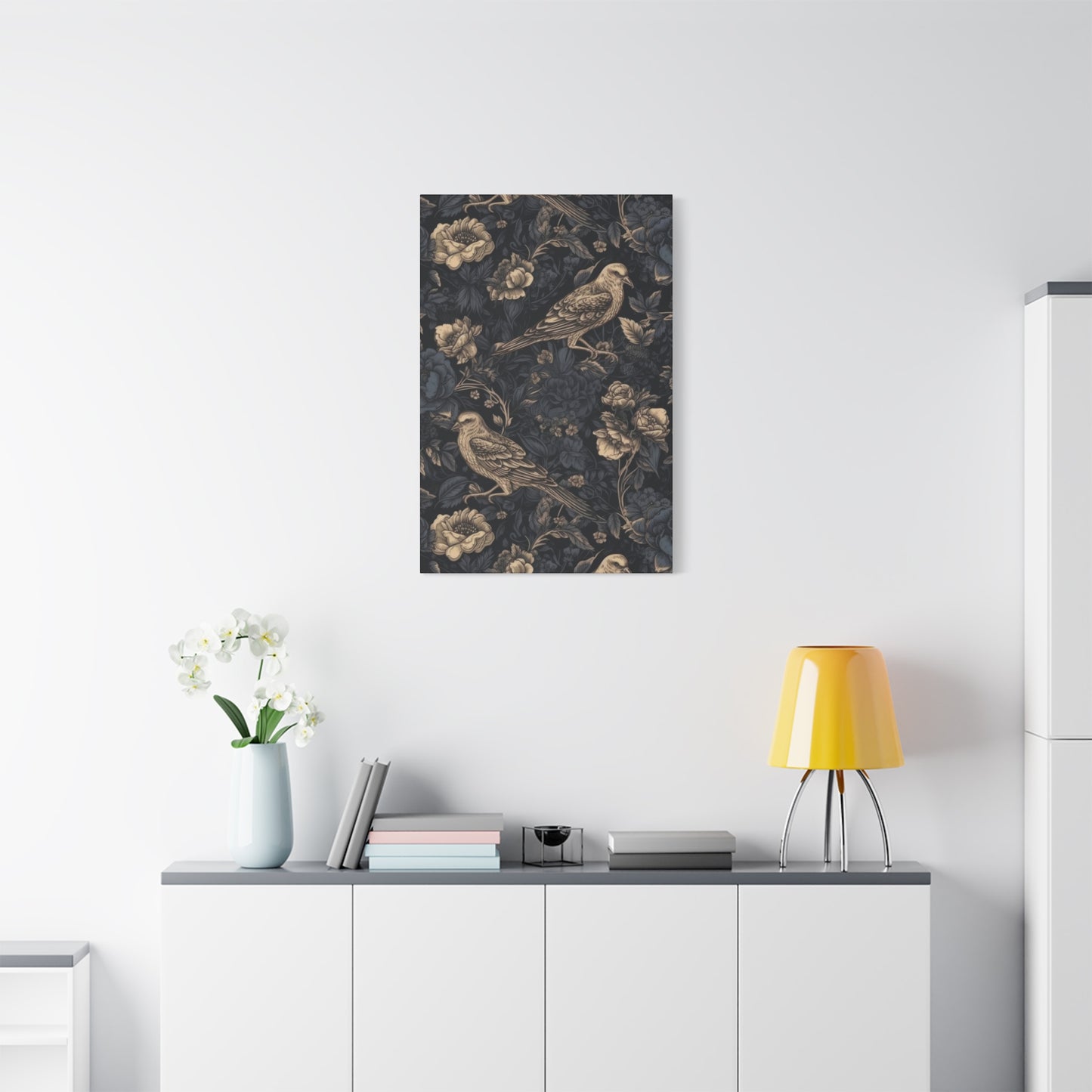 Birds Flowers Dark Pattern Wall Art & Canvas Prints
