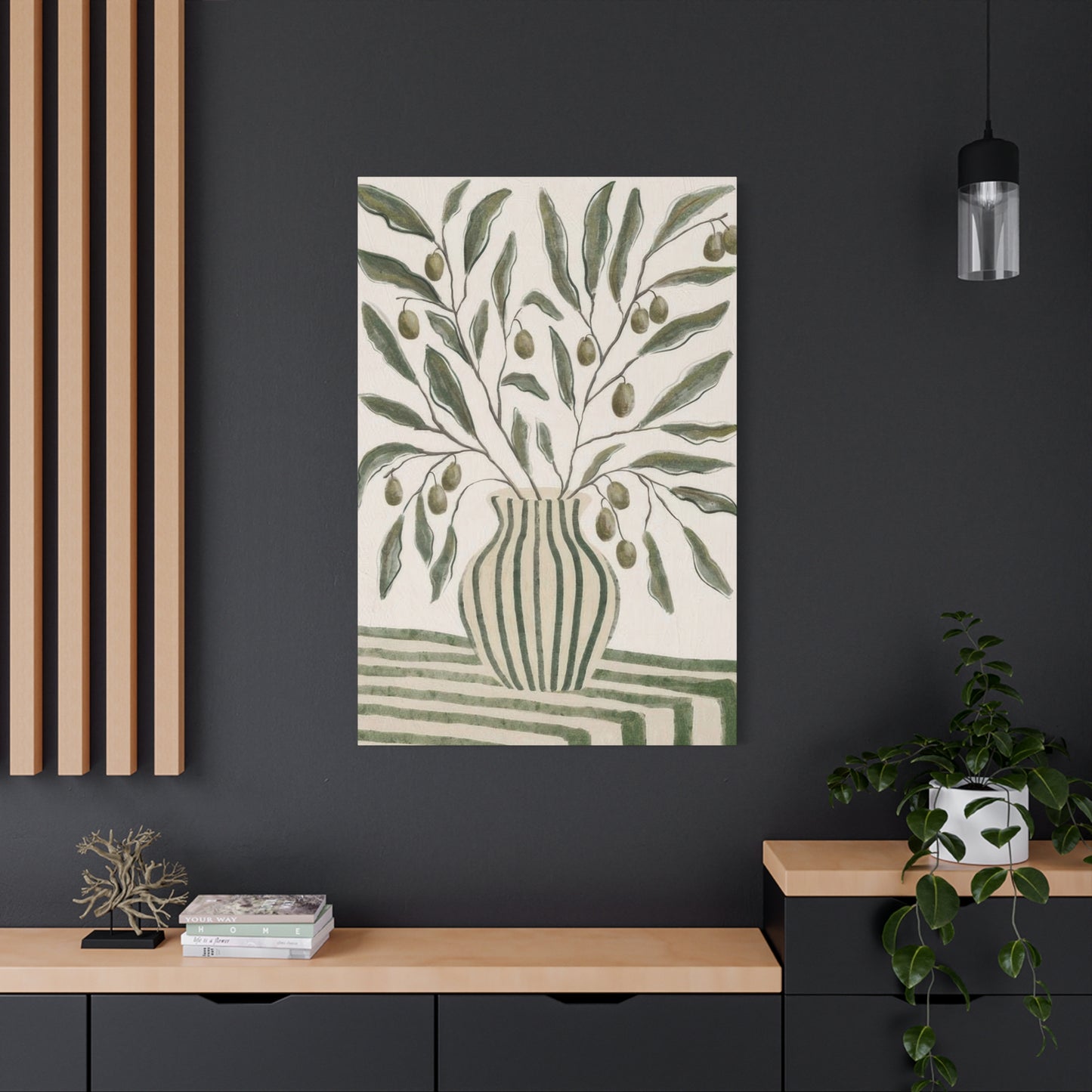 Green Striped Vase Wall Art & Canvas Prints
