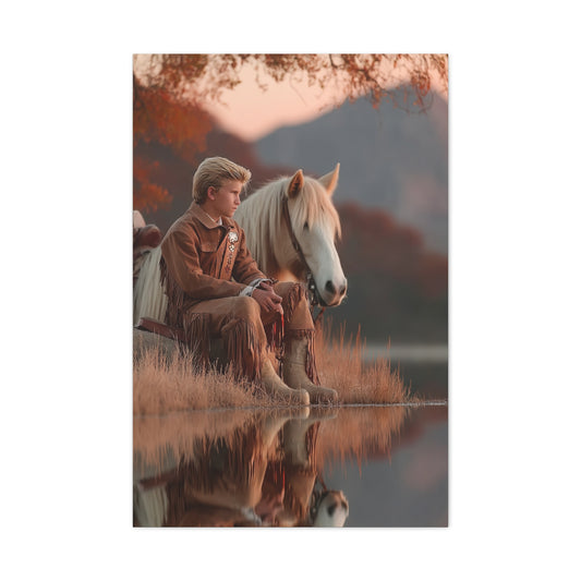 Young Cowboy by the River Wall Art & Canvas Print