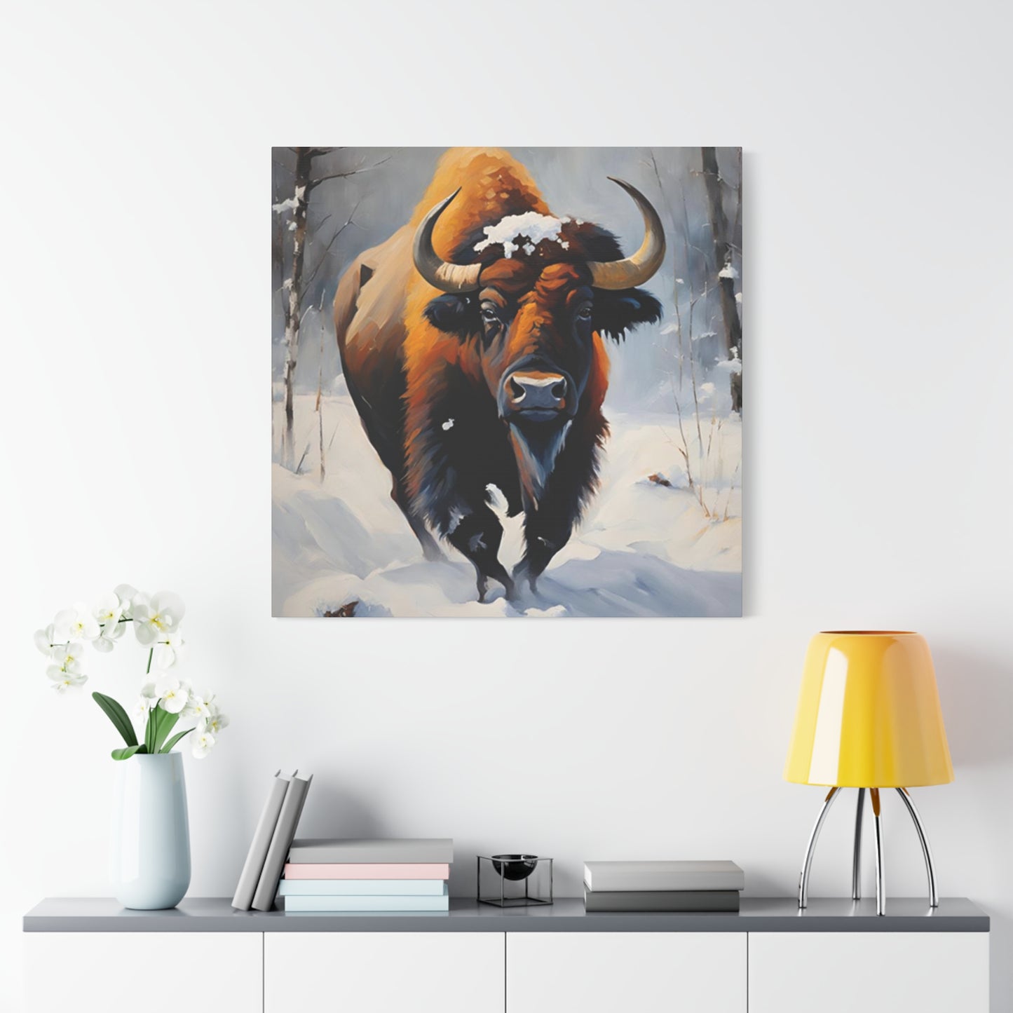 Bull In Snow Painting Wall Art & Canvas Prints
