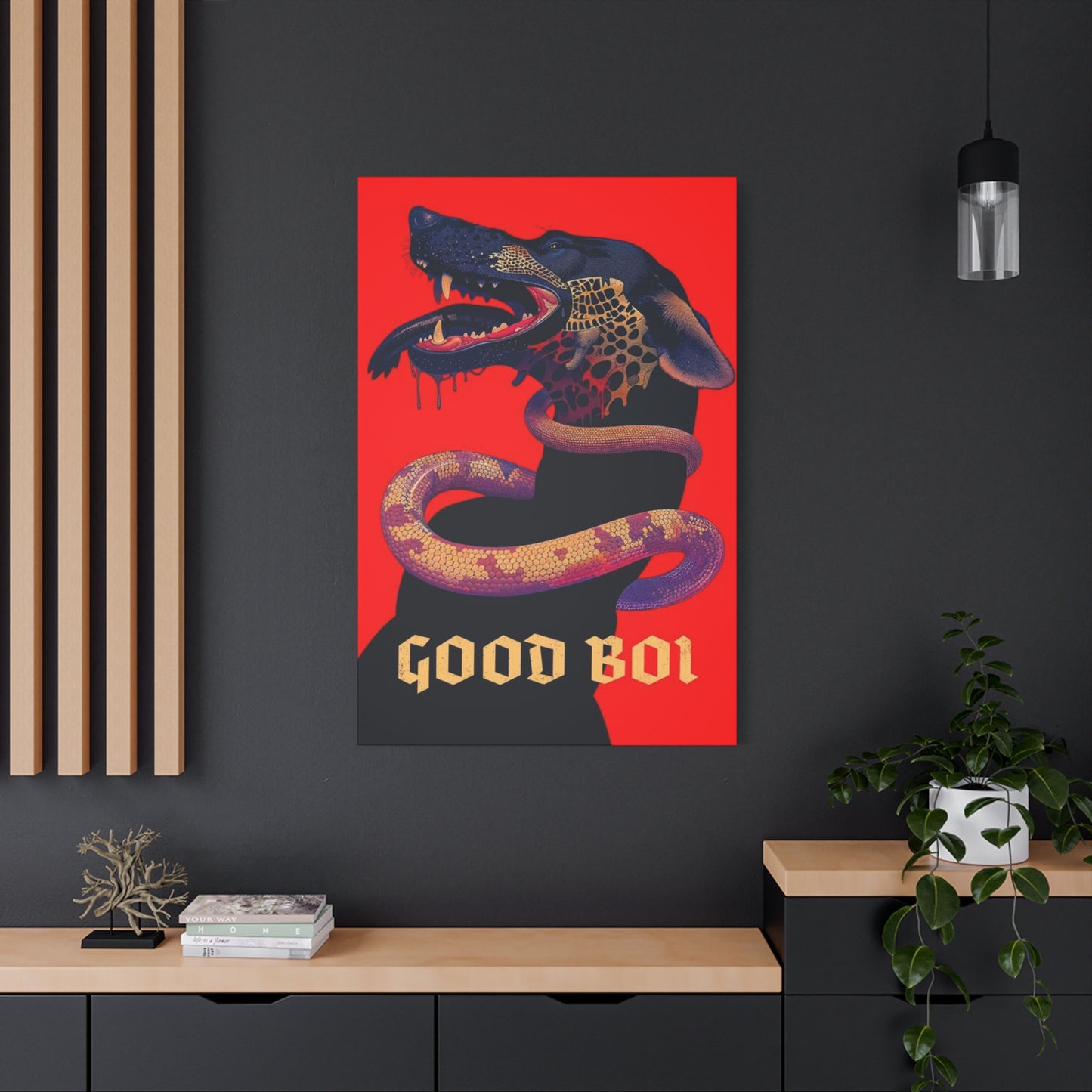 Snake On Dog Neck Wall Art & Canvas Prints
