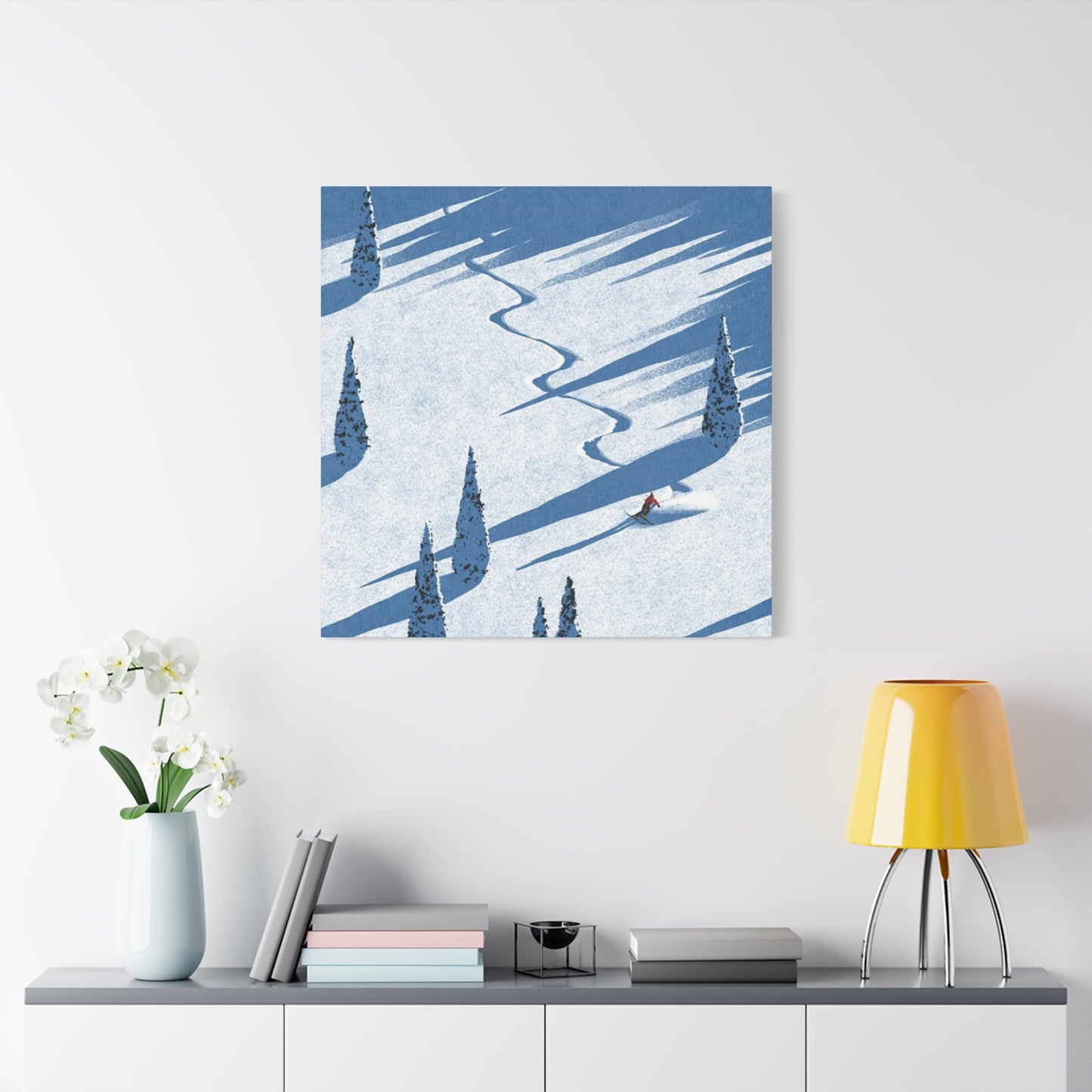 Skiing In White Snow Painting Wall Art & Canvas Prints