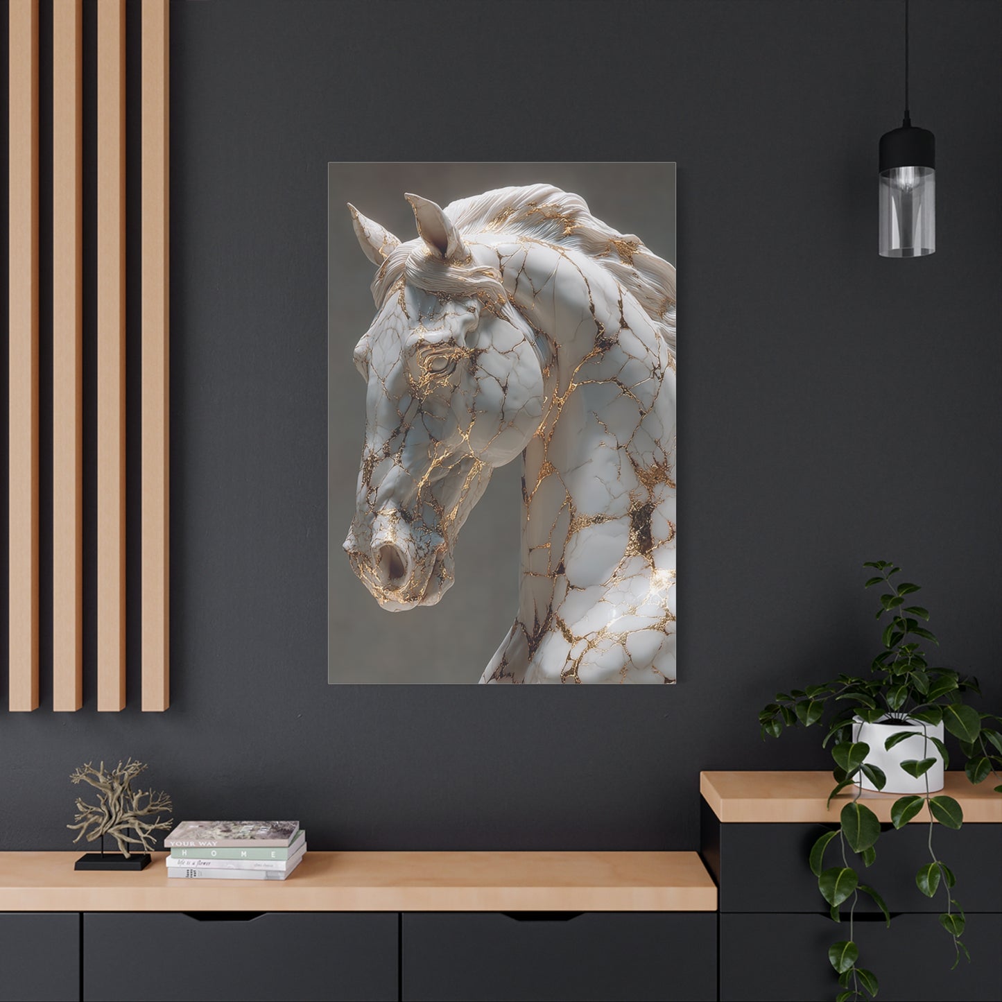 Marble Kintsugi Horse Sculpture Wall Art & Canvas Print
