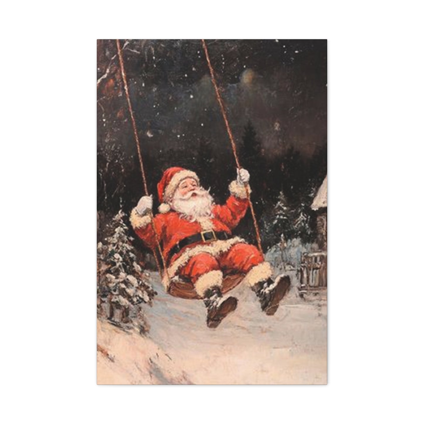Santa Claus Swinging Painting Wall Art & Canvas Prints