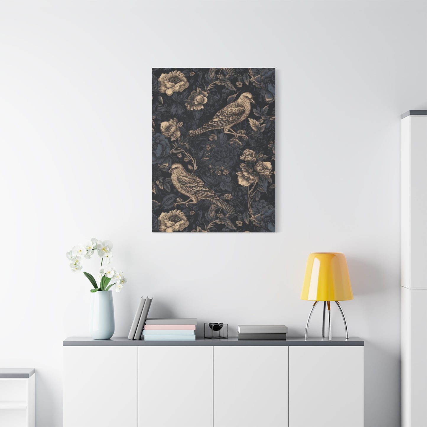 Birds Flowers Dark Pattern Wall Art & Canvas Prints
