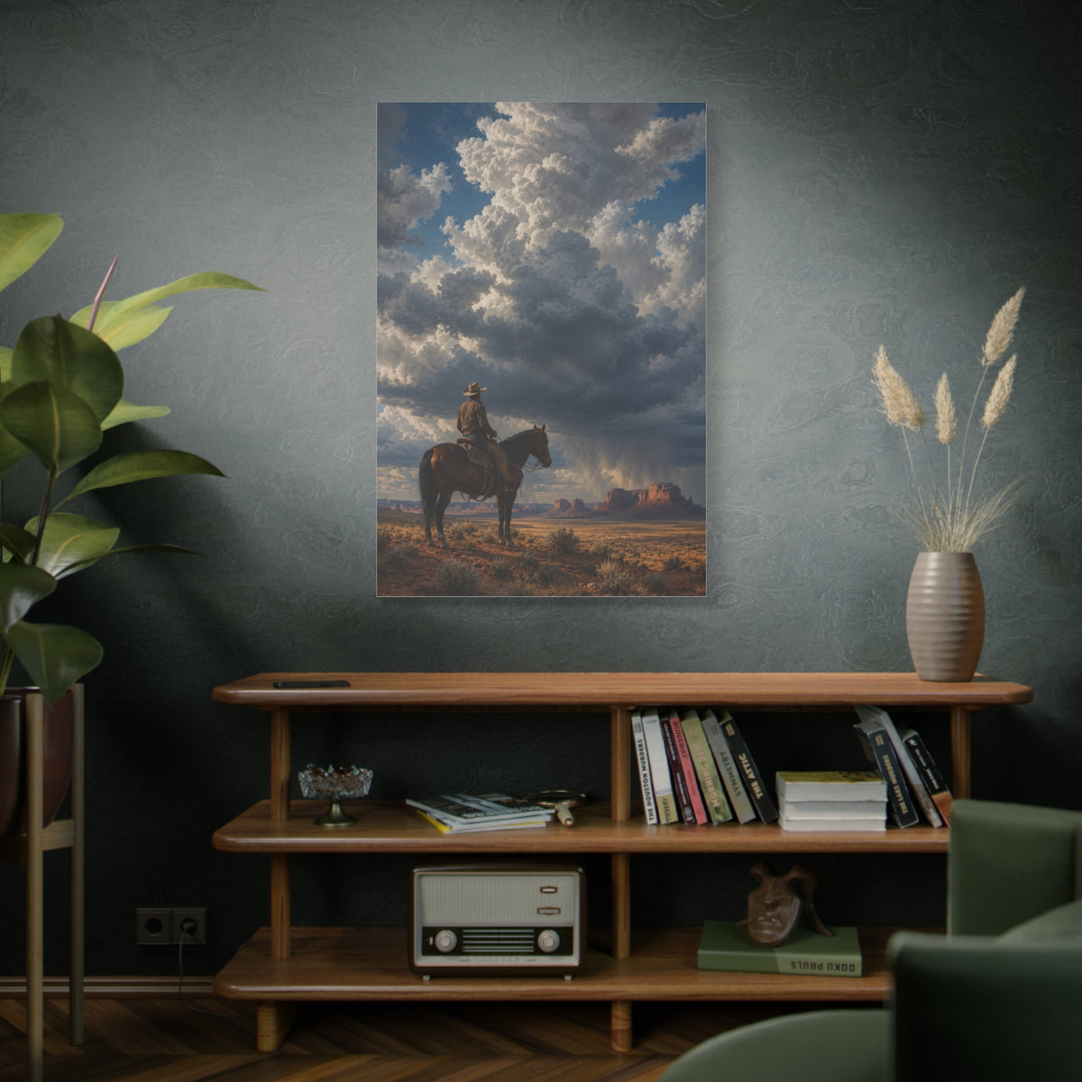 Cowboy Storm Horizon Monument Scene Wall Art & Canvas Print
