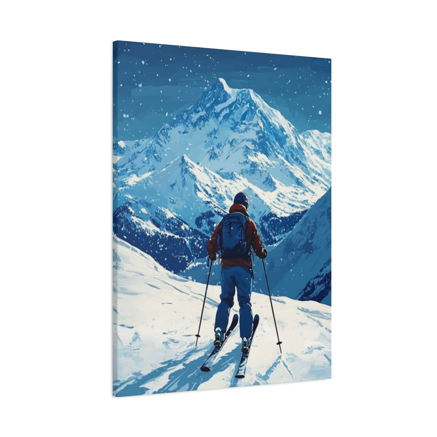 Skiing On A Snowy Mountain At Night Wall Art & Canvas Prints