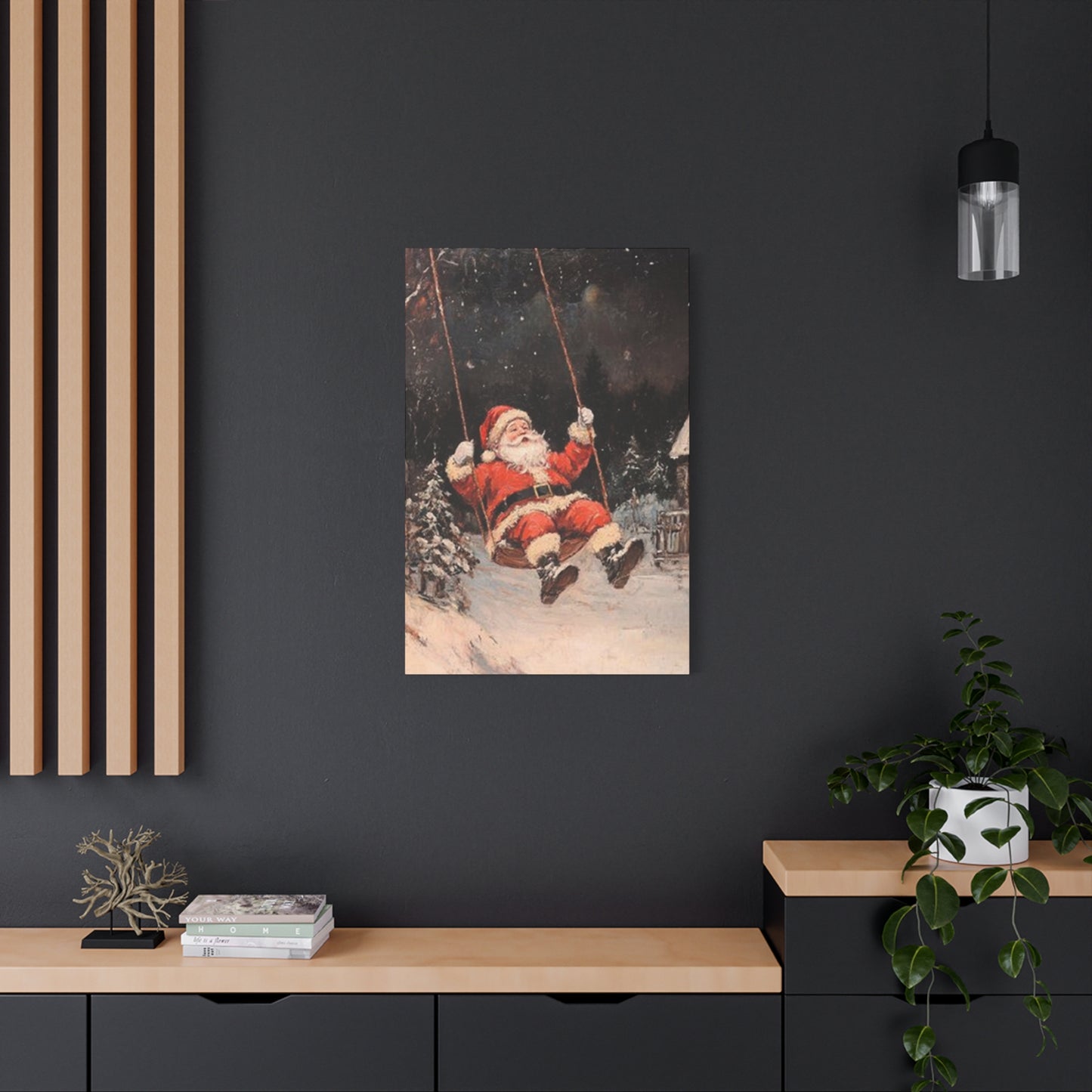 Santa Claus Swinging Painting Wall Art & Canvas Prints