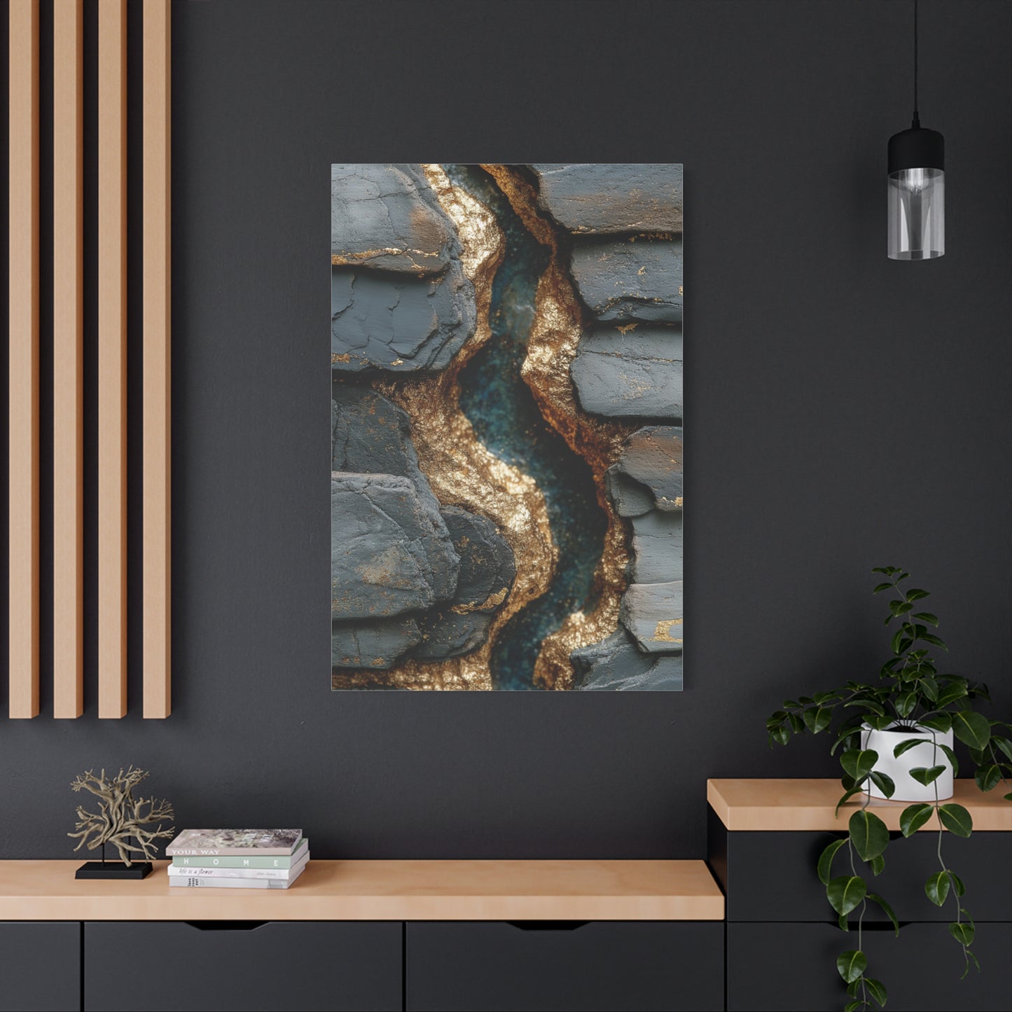 Black and Gold Abstract River Texture Wall Art & Canvas Print