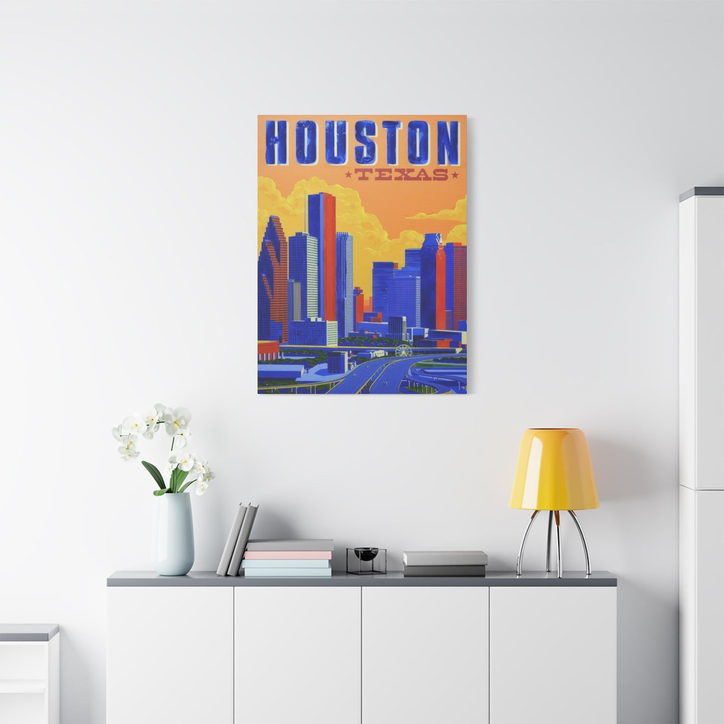 Houston Skyline Blue Yellow Wall Art & Canvas Prints
