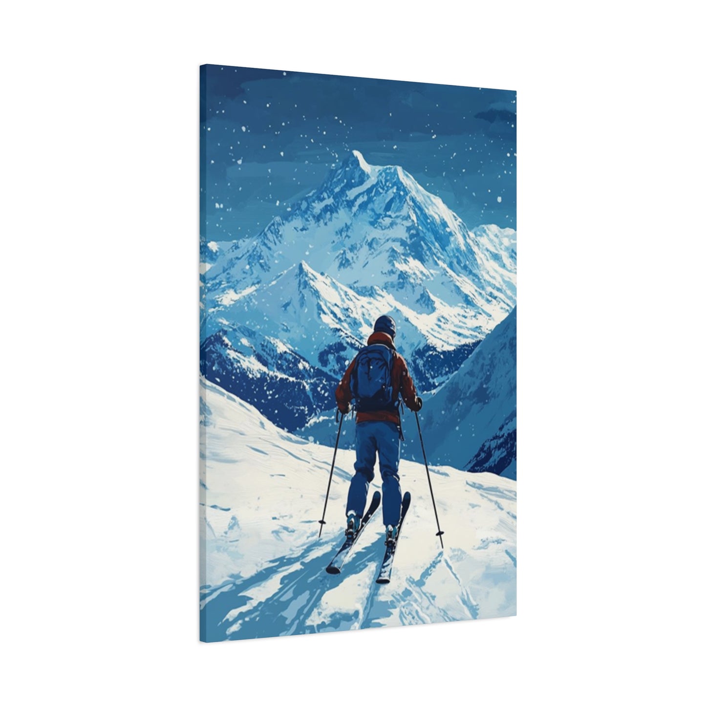 Skiing On A Snowy Mountain At Night Wall Art & Canvas Prints