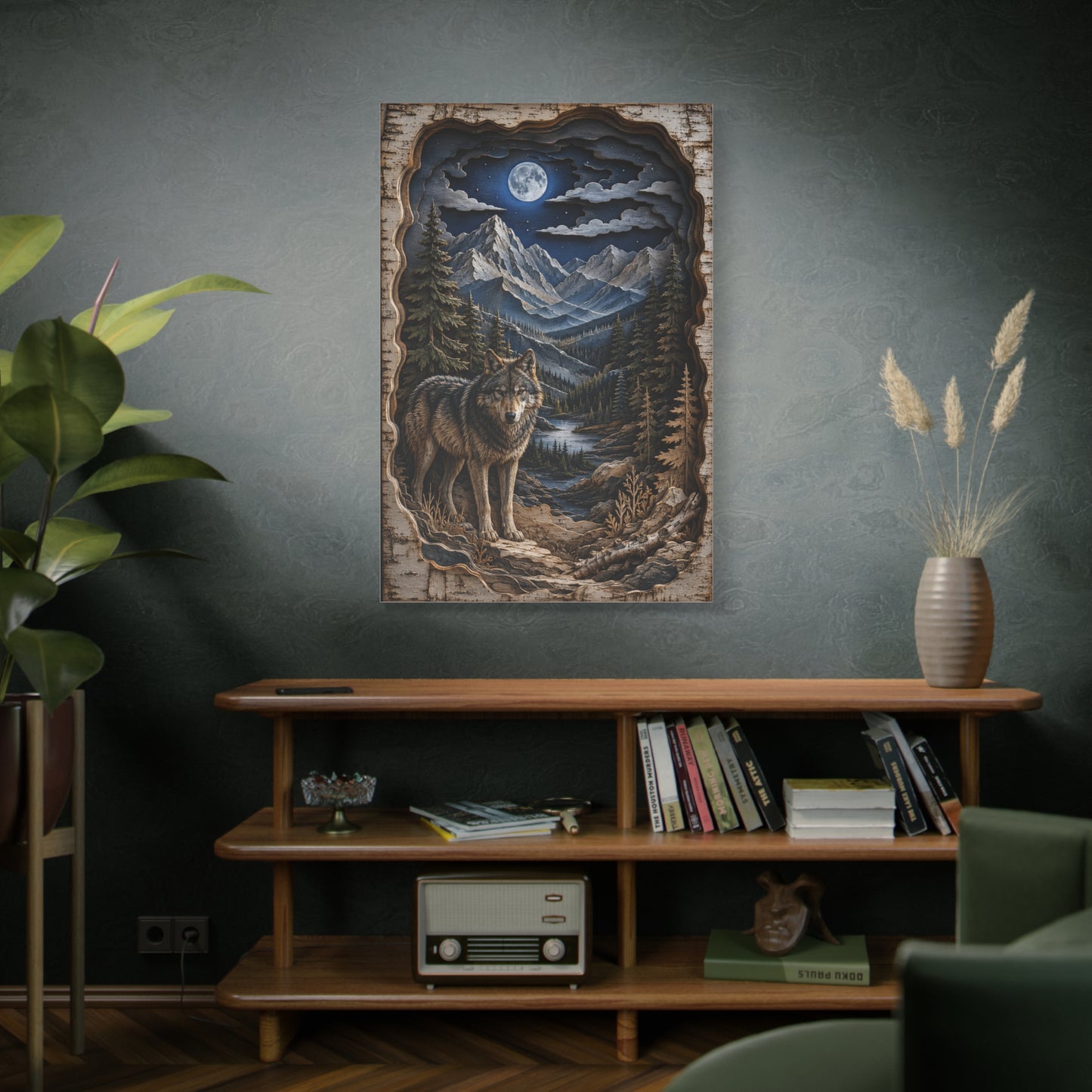 Rustic Mountain Wolf Shadowbox Landscape Wall Art & Canvas Print