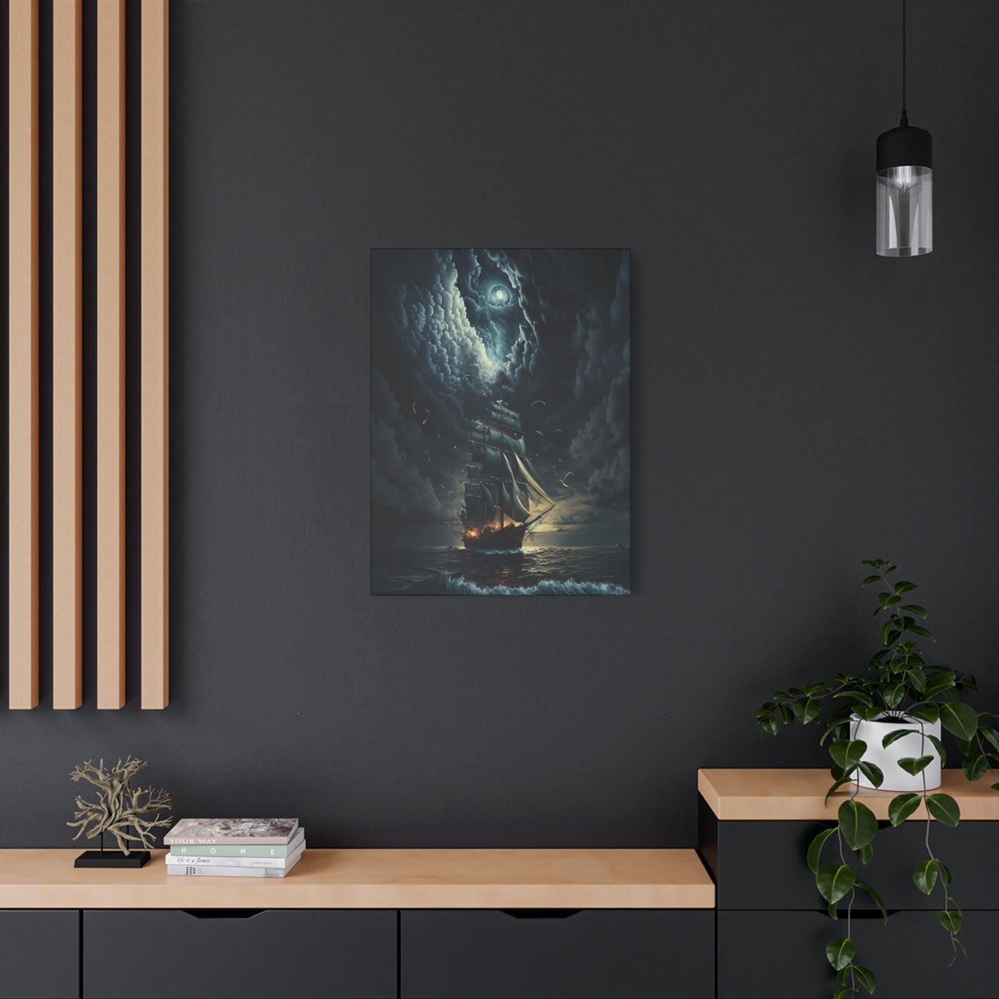 Ship Sailing At Night Painting Wall Art & Canvas Prints