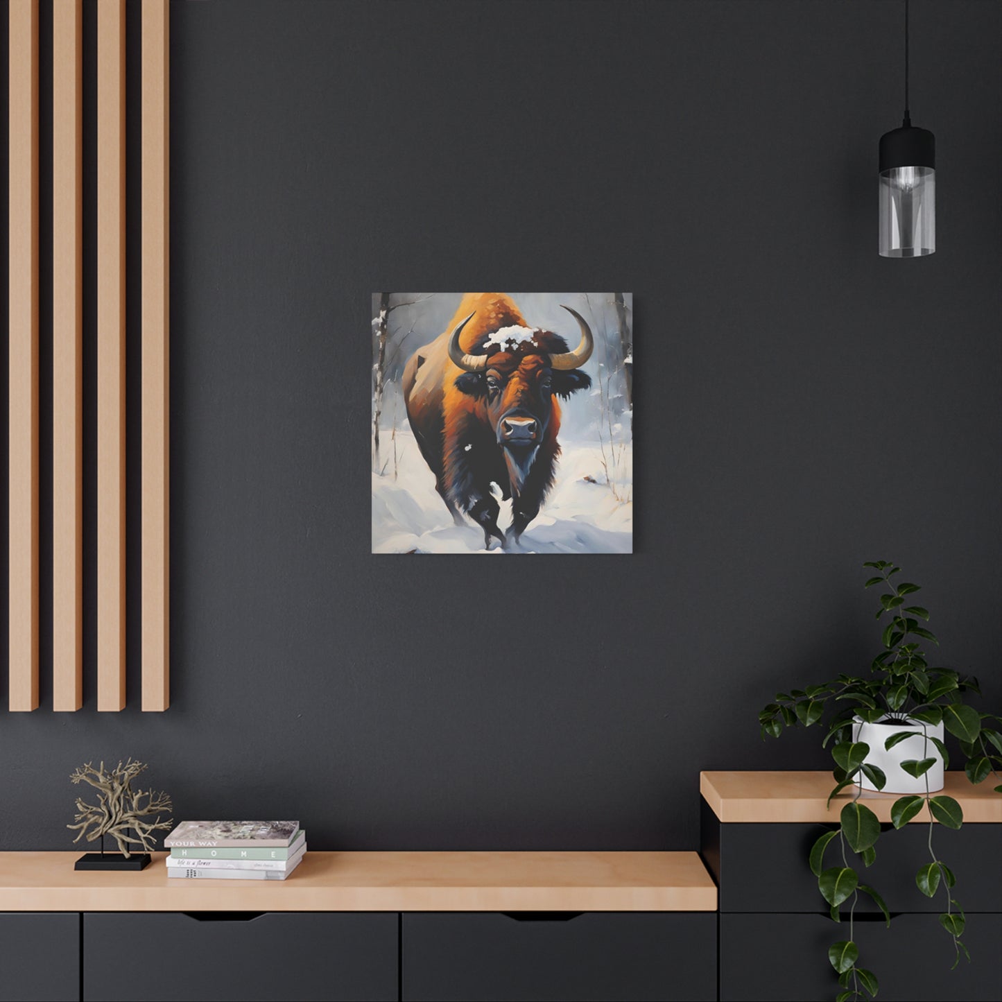 Bull In Snow Painting Wall Art & Canvas Prints