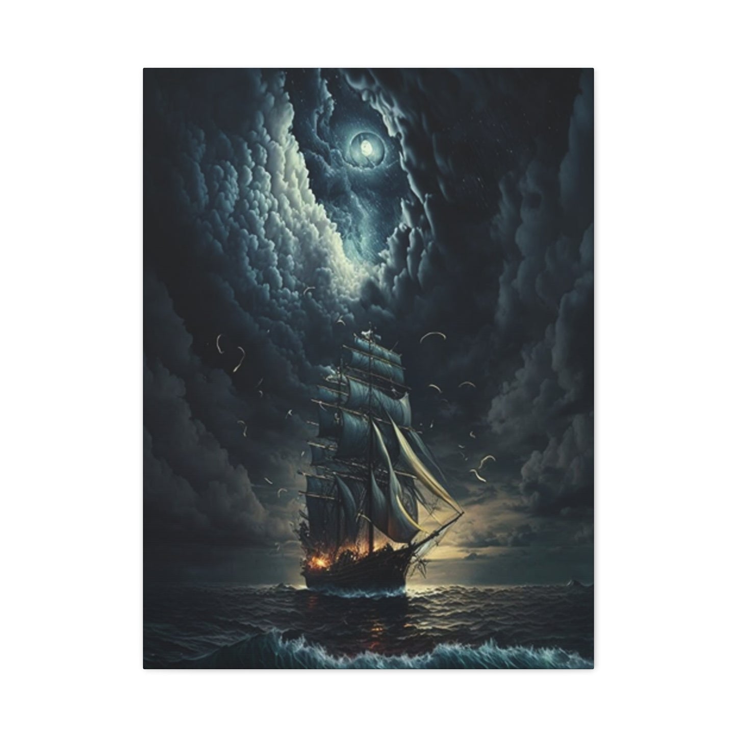 Ship Sailing At Night Painting Wall Art & Canvas Prints