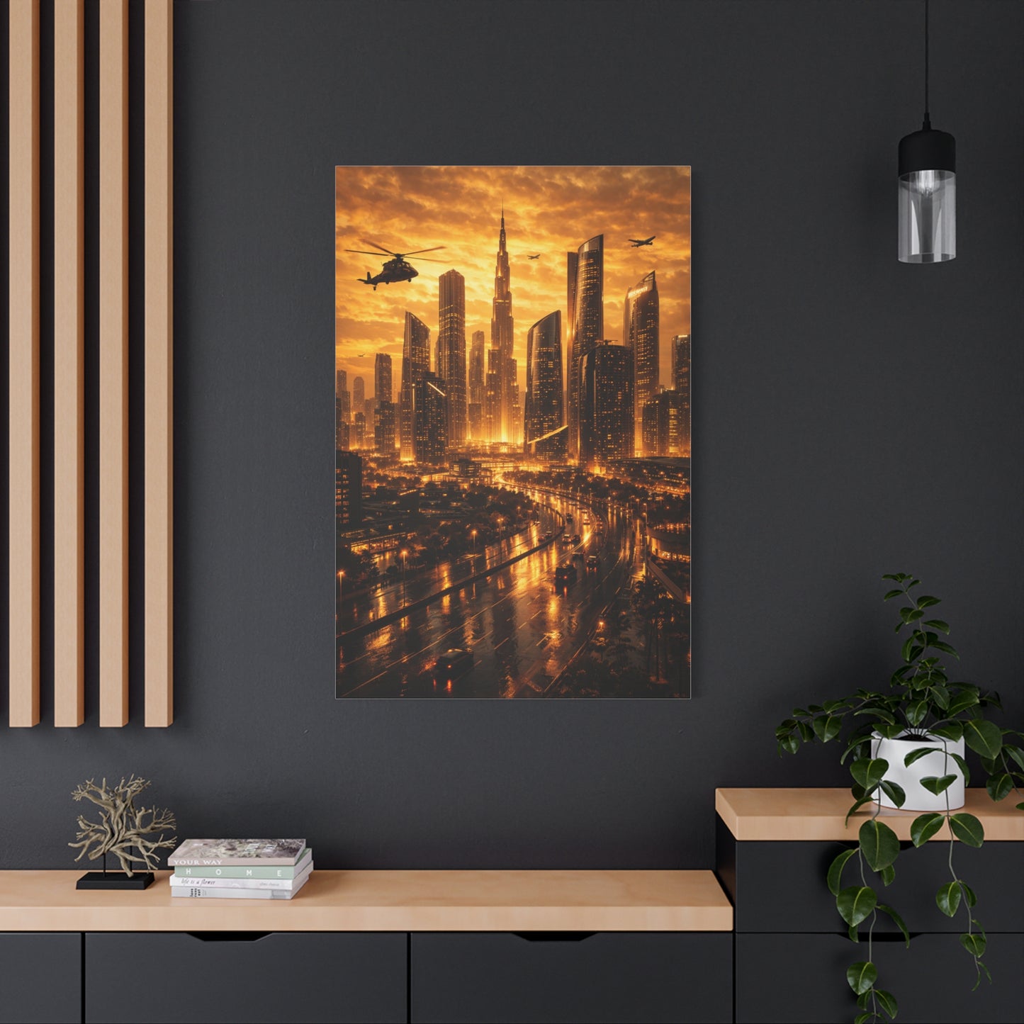 Golden Futuristic Cityscape Wall Art & Canvas Print