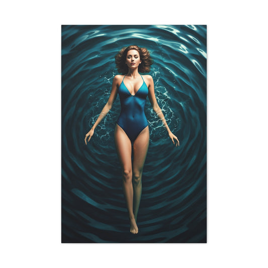 Woman Floating in Circular Blue Water Wall Art & Canvas Prints
