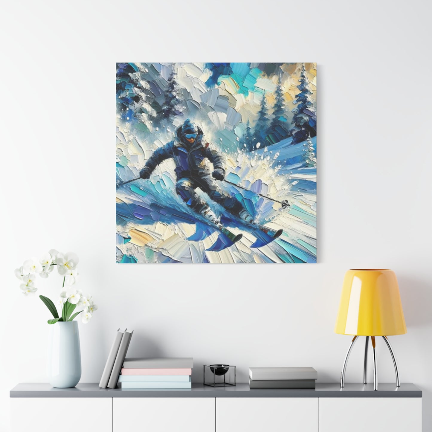 Skiing In Snow Mountains Painting Wall Art & Canvas Prints