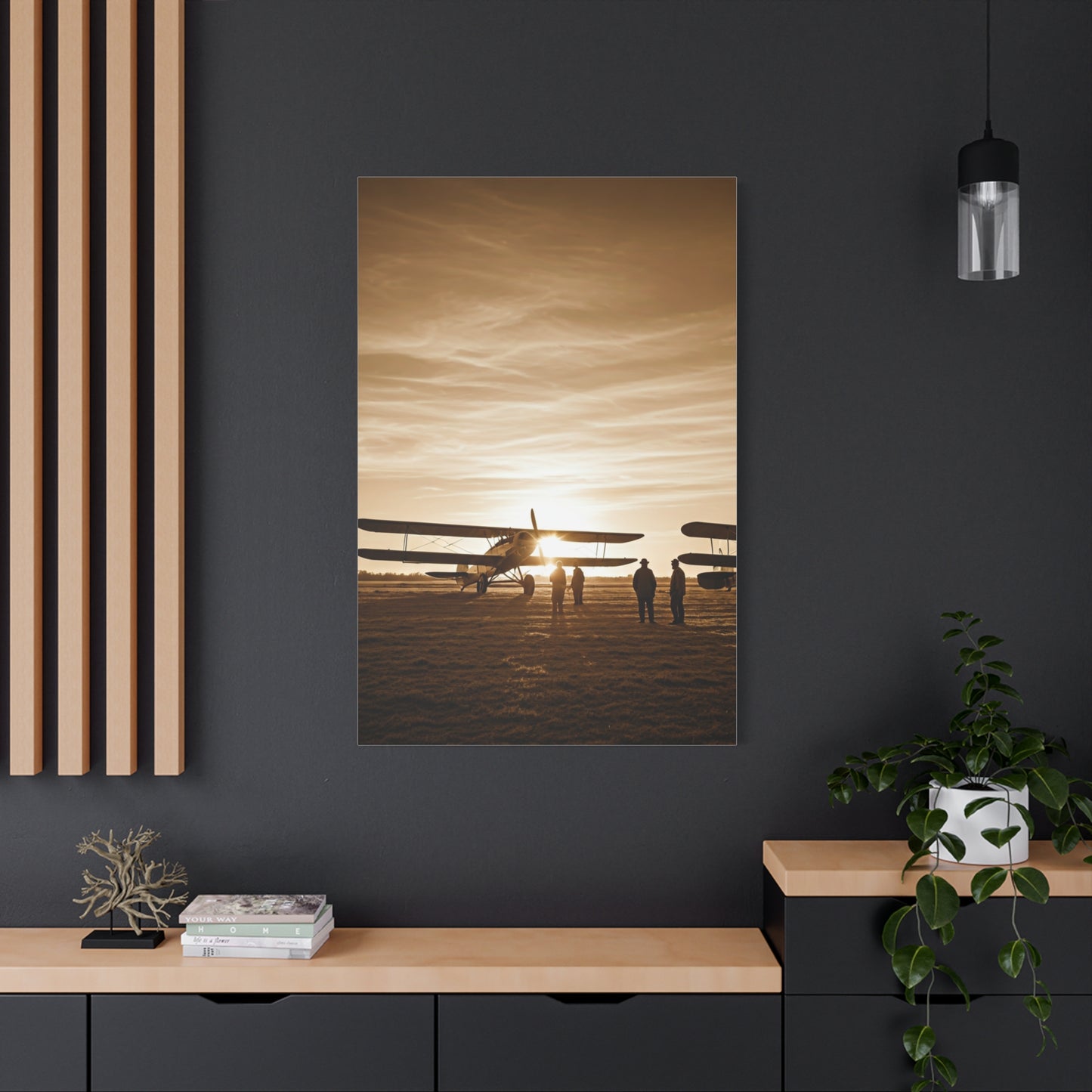 Vintage Airfield Sunset Silhouette Wall Art & Canvas Prints