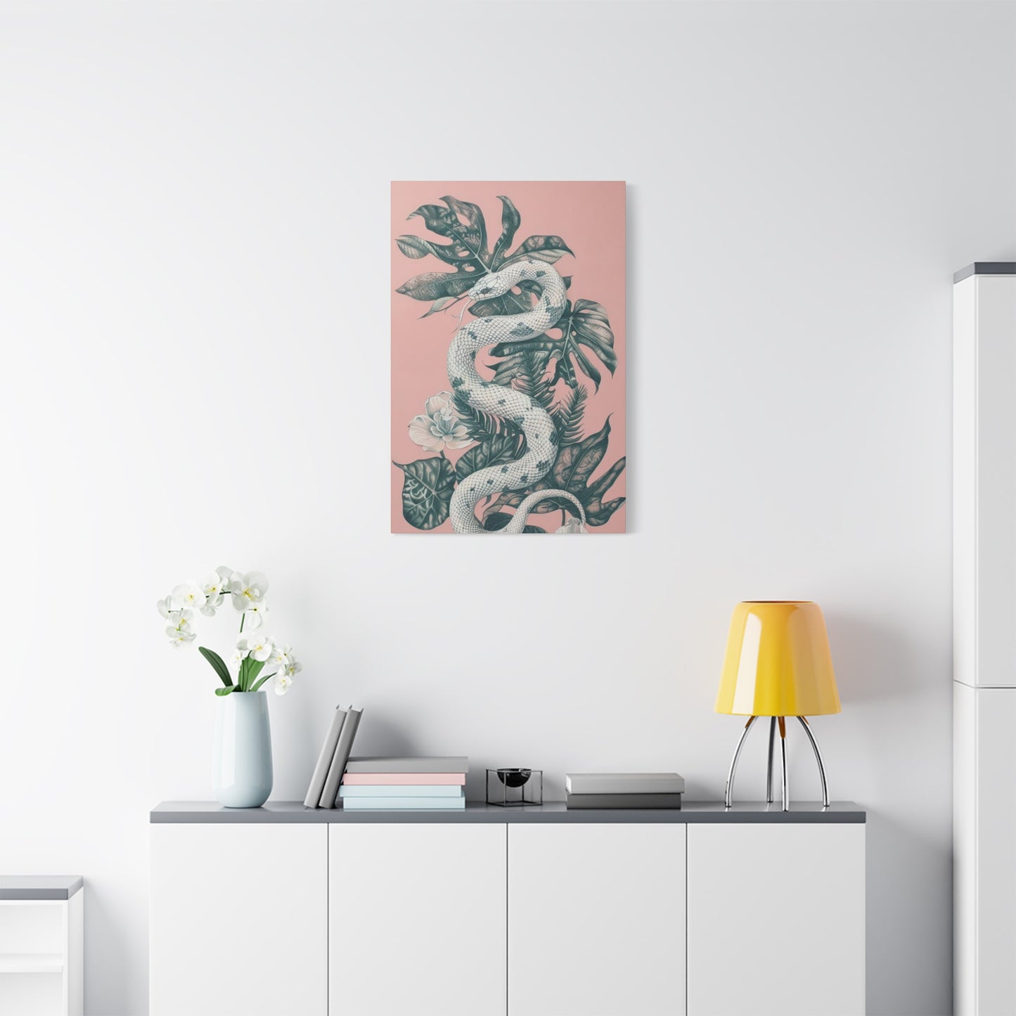 White Snake On Leaves Wall Art & Canvas Prints