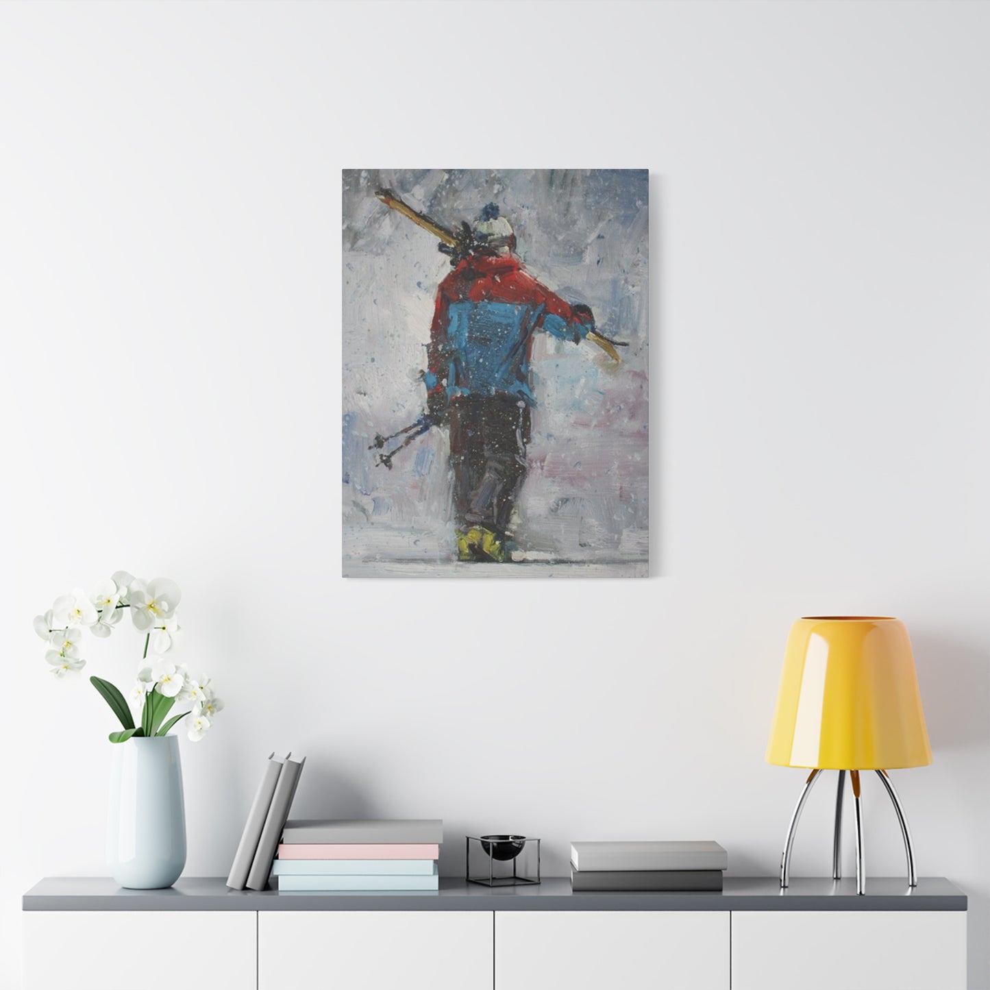 Skier With Ski Board Wall Art & Canvas Prints