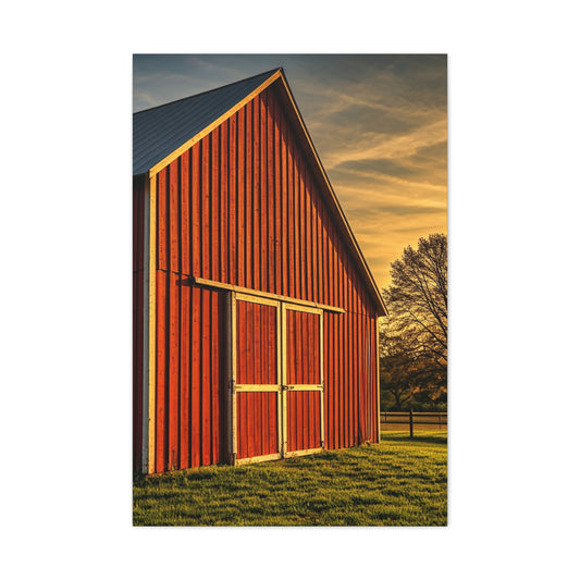 Red Barn in Golden Countryside Wall Art & Canvas Prints