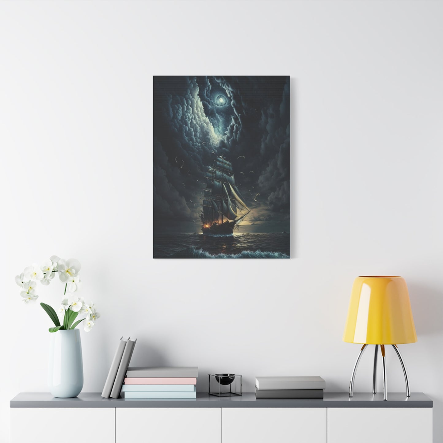 Ship Sailing At Night Painting Wall Art & Canvas Prints