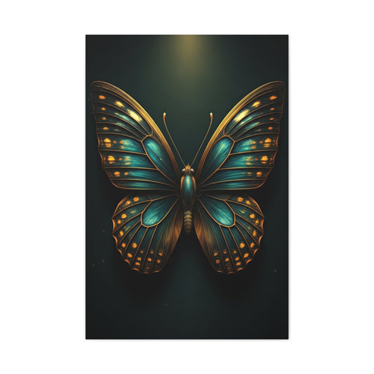 Emerald Gold Butterfly Symmetry Portrait Wall Art & Canvas Prints