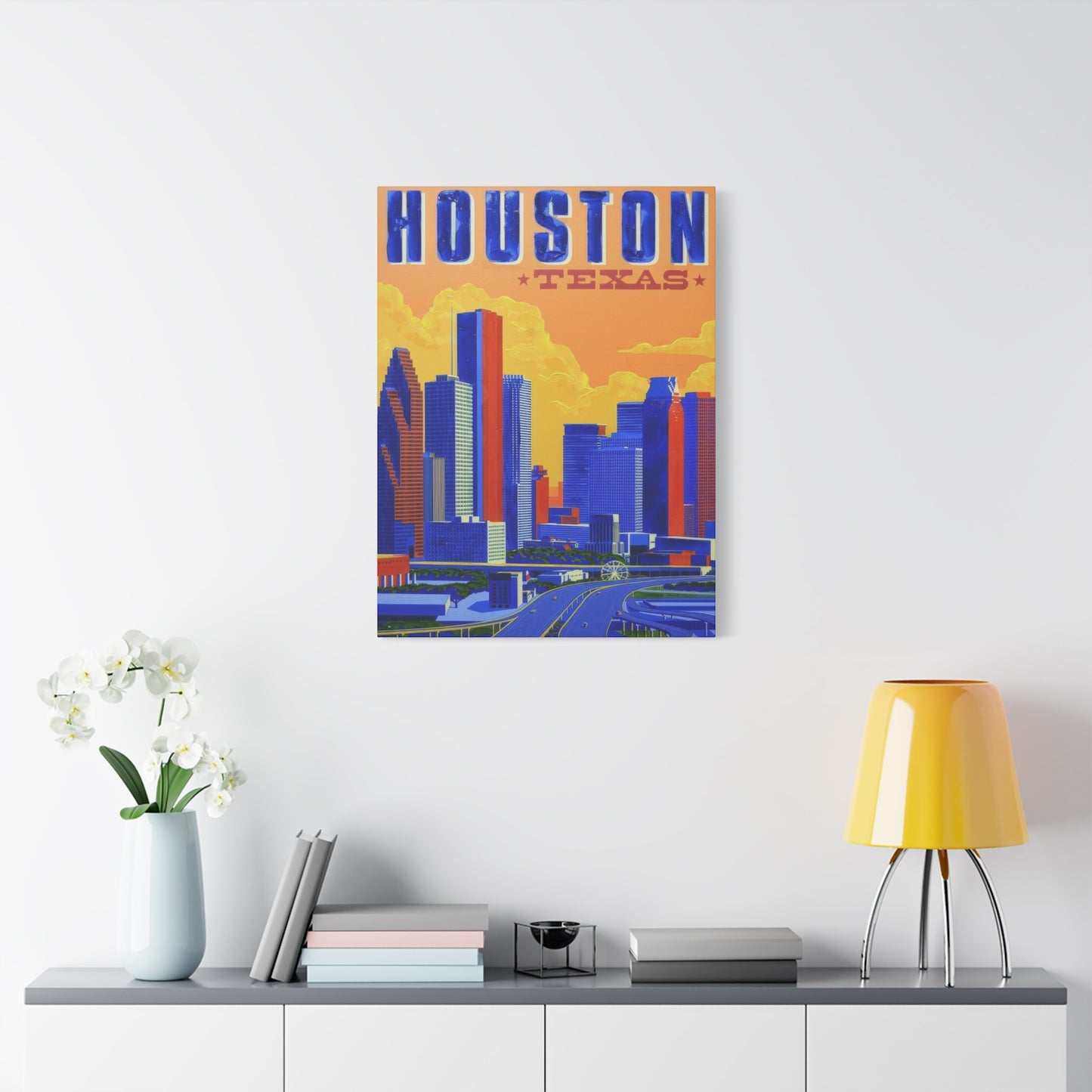 Houston Skyline Blue Yellow Wall Art & Canvas Prints