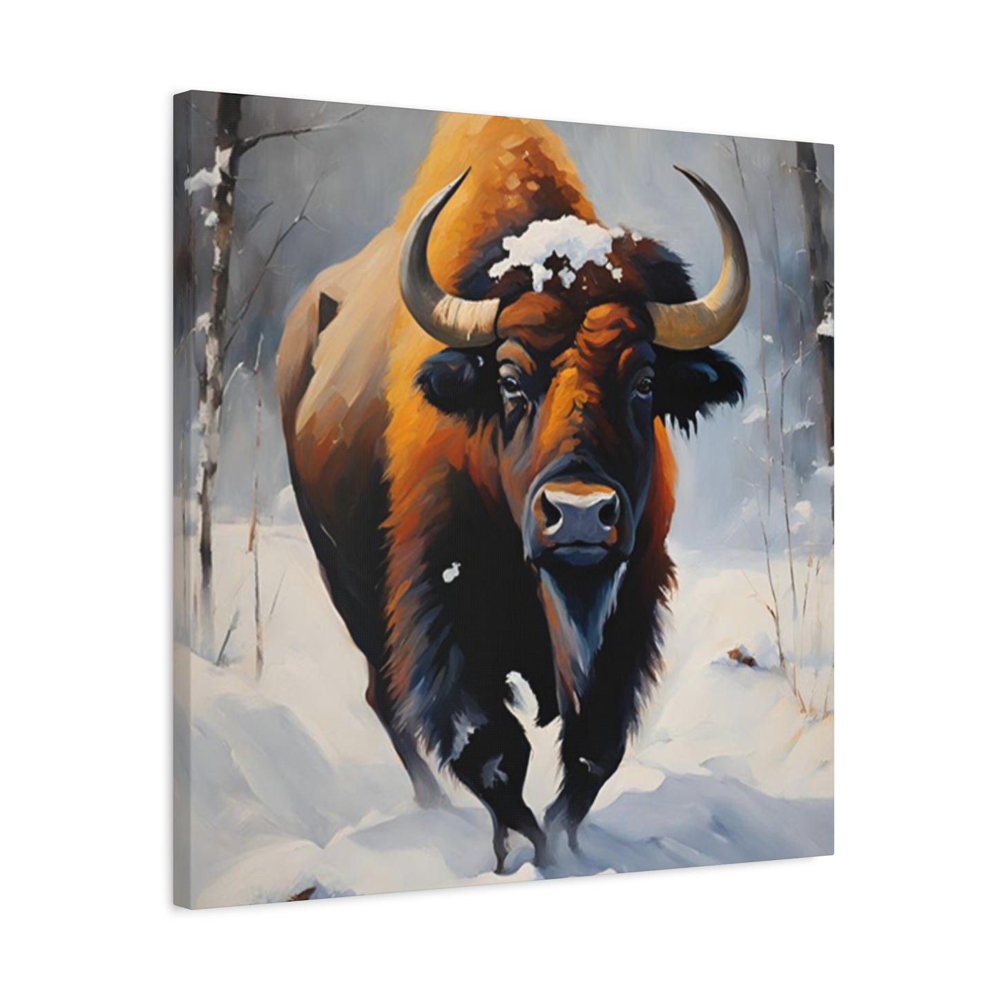 Bull In Snow Painting Wall Art & Canvas Prints