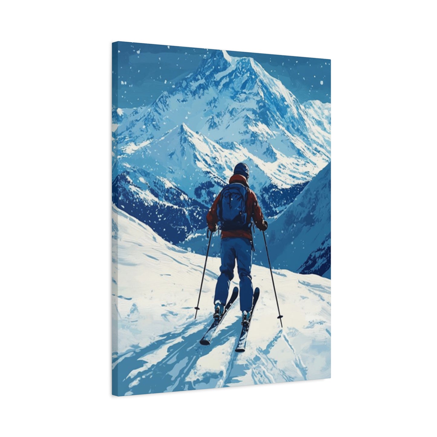 Skiing On A Snowy Mountain At Night Wall Art & Canvas Prints