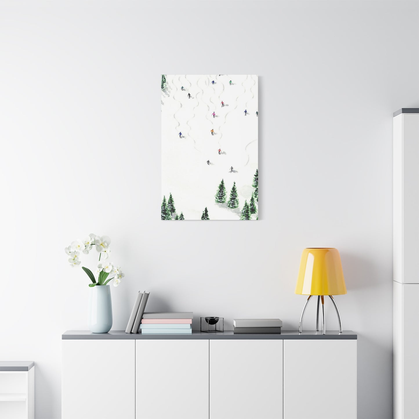 Skiing With Pine Trees Wall Art & Canvas Prints