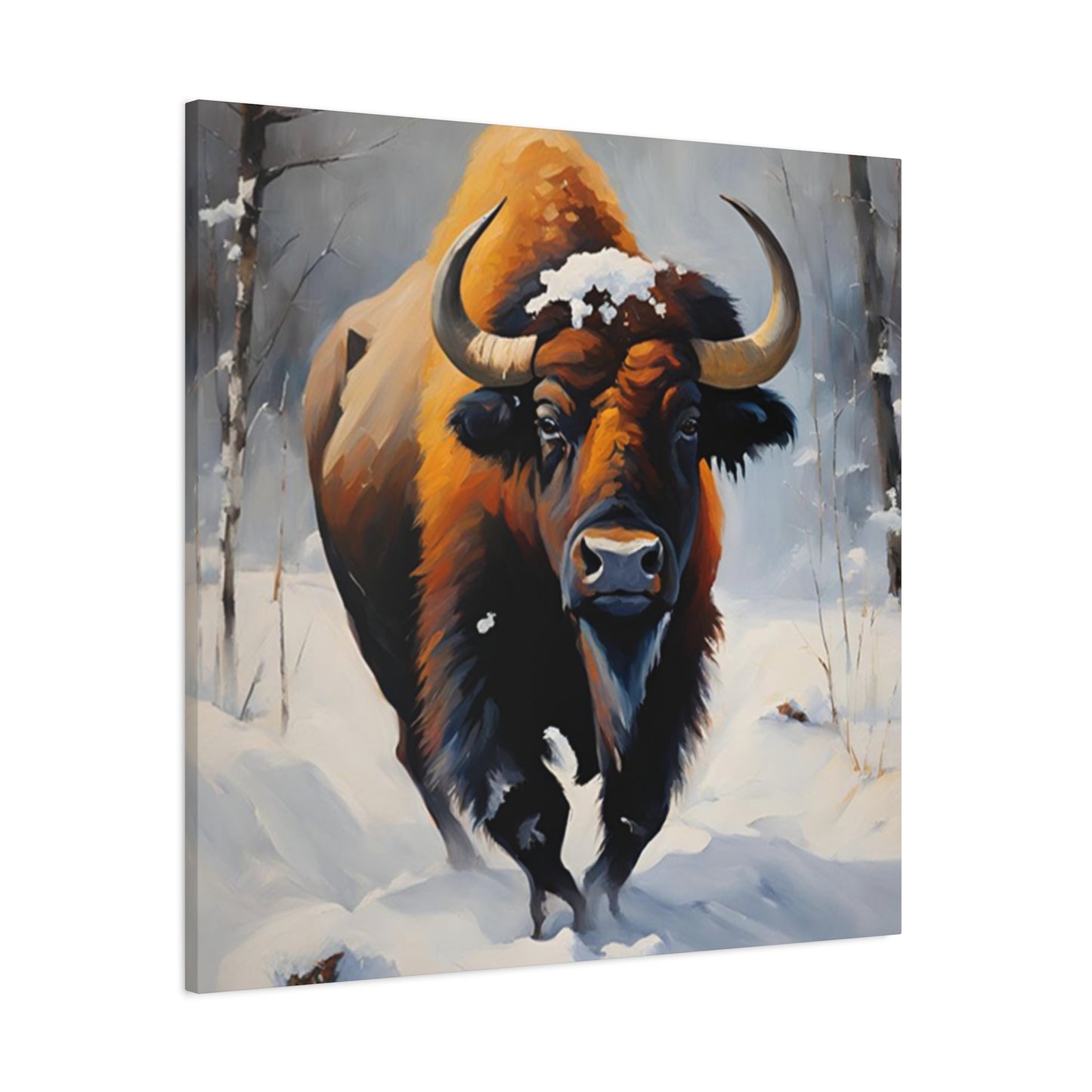Bull In Snow Painting Wall Art & Canvas Prints