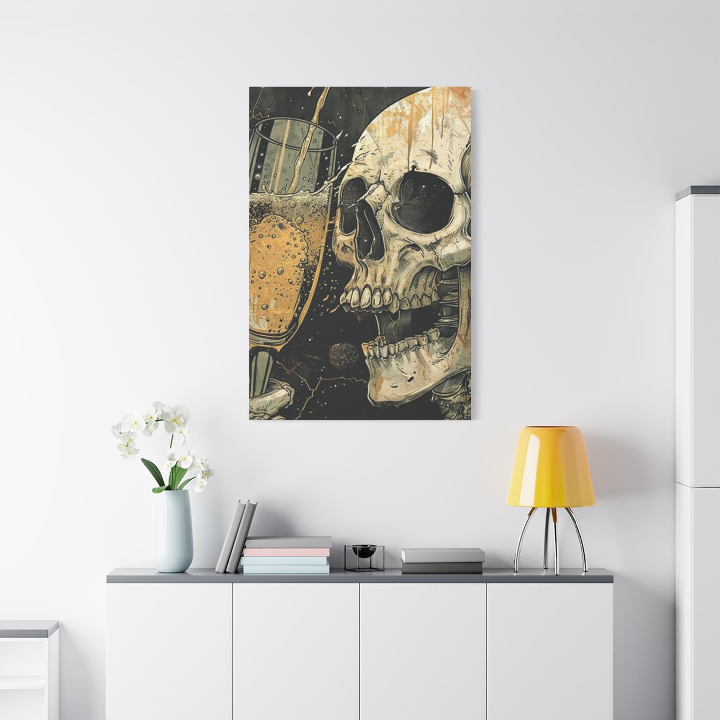 Skull Drinking Poster Wall Art & Canvas Prints